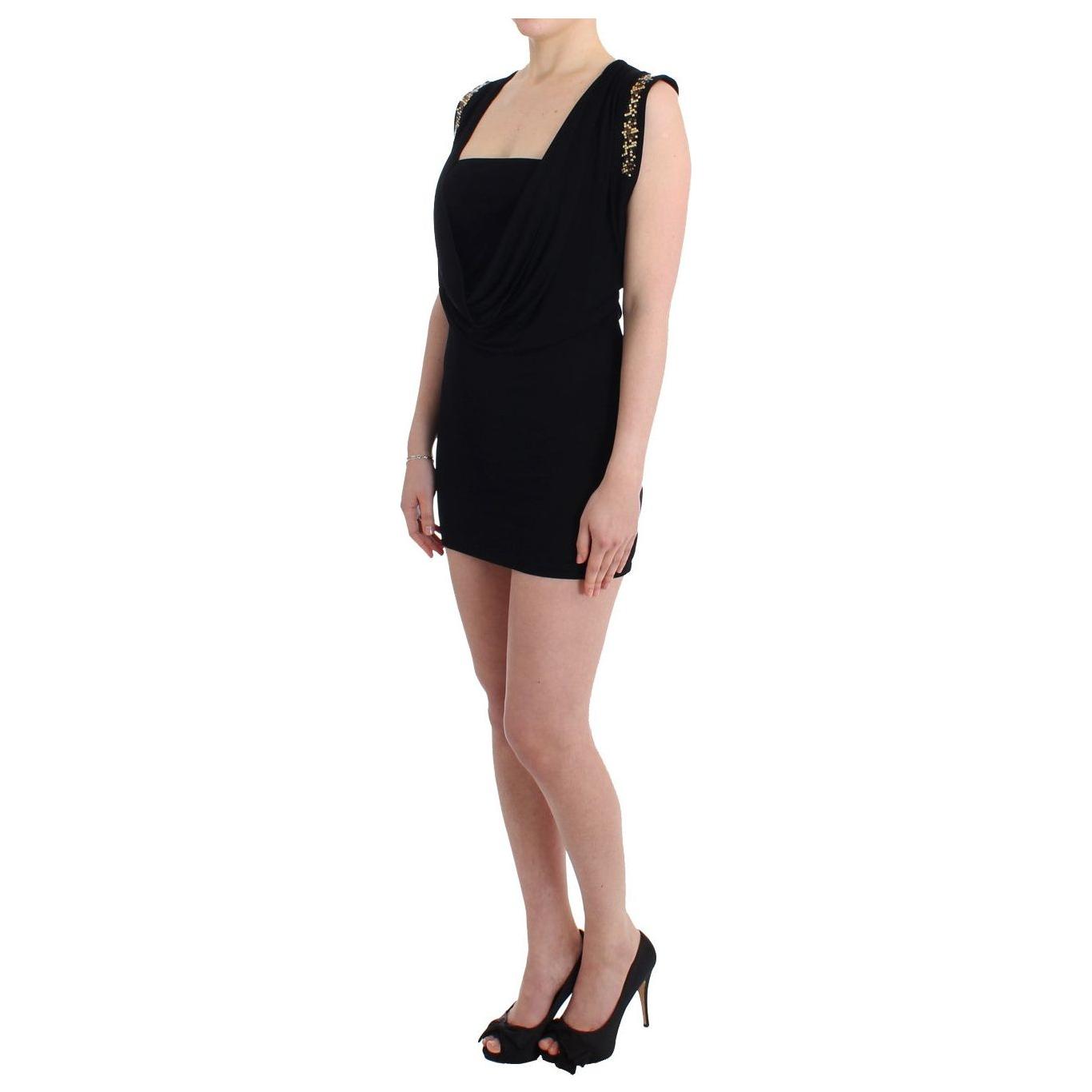 Roccobarocco Black Embellished Jersey Mini Sheath Short Dress