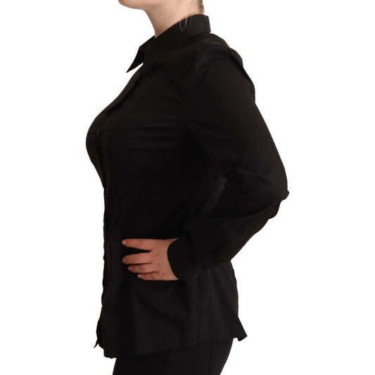 Dolce & Gabbana Elegant Black Cotton Blend Collared Top WOMAN TOPS AND SHIRTS Dolce & Gabbana