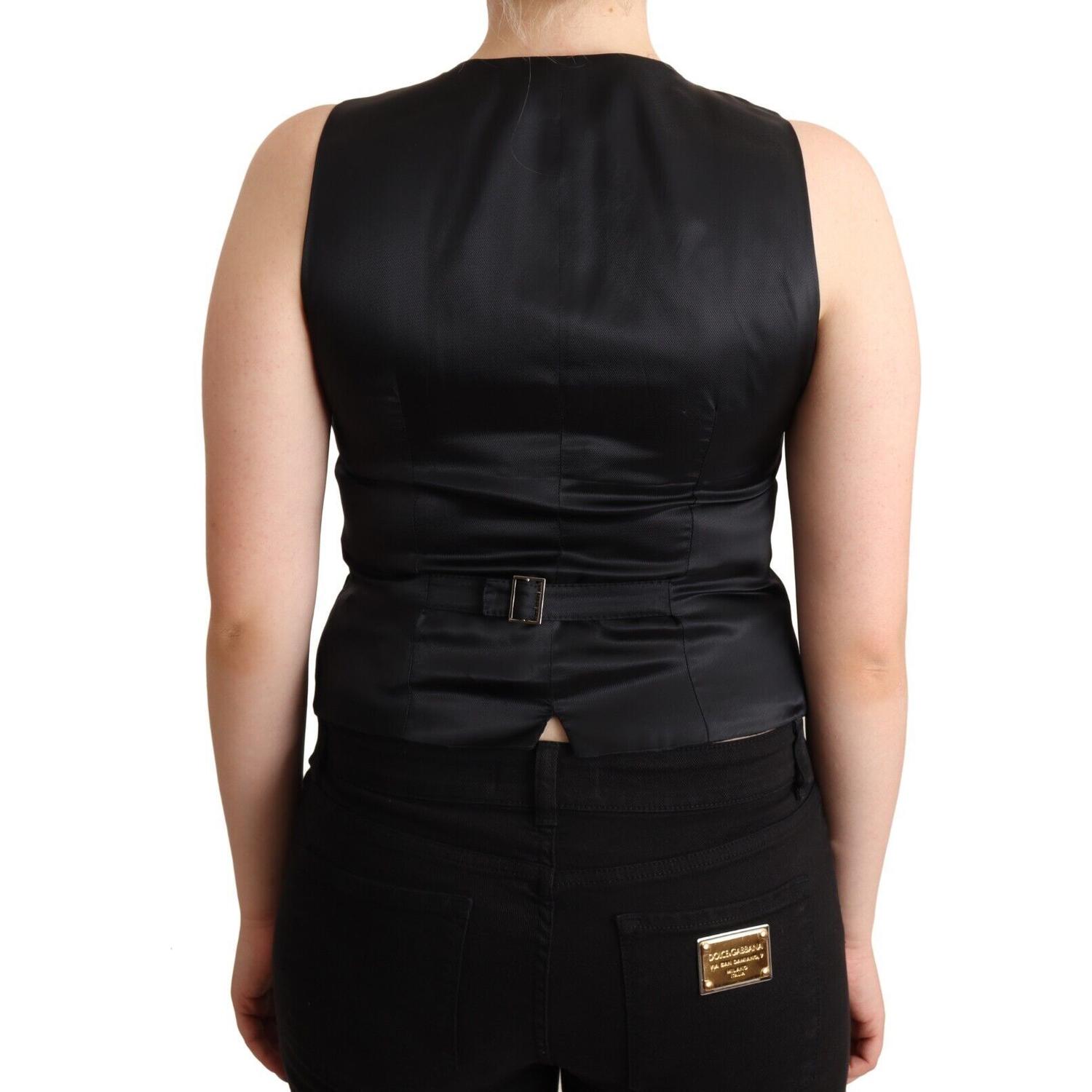Dolce & Gabbana Black Button Down Sleeveless Viscose Vest Top