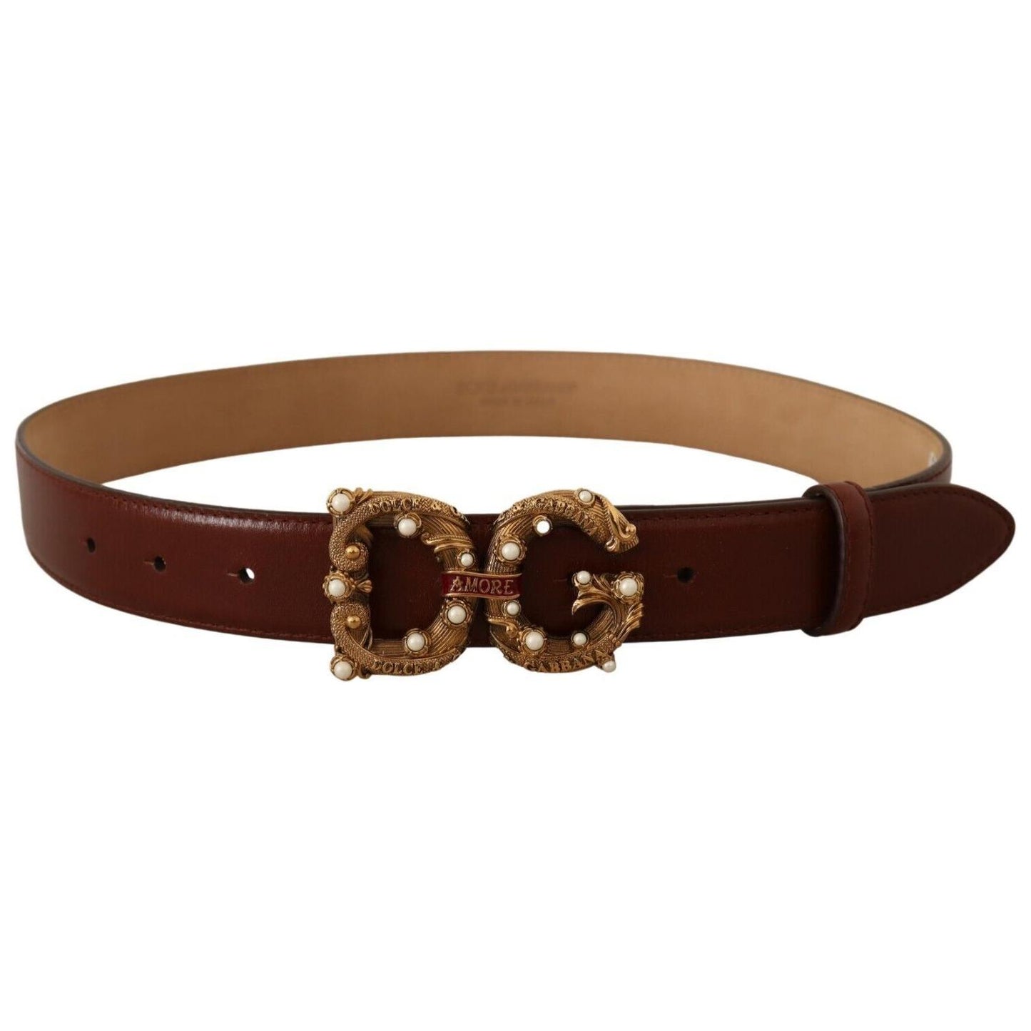 Dolce & Gabbana Elegant Pearl-Embellished Leather Amore Belt WOMAN BELTS Dolce & Gabbana