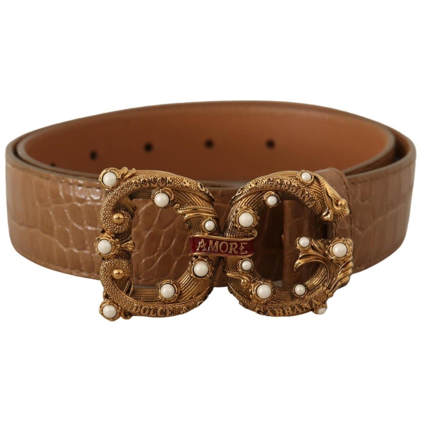 Dolce & Gabbana Elegant Croco Leather Amore Belt with Pearls WOMAN BELTS Dolce & Gabbana