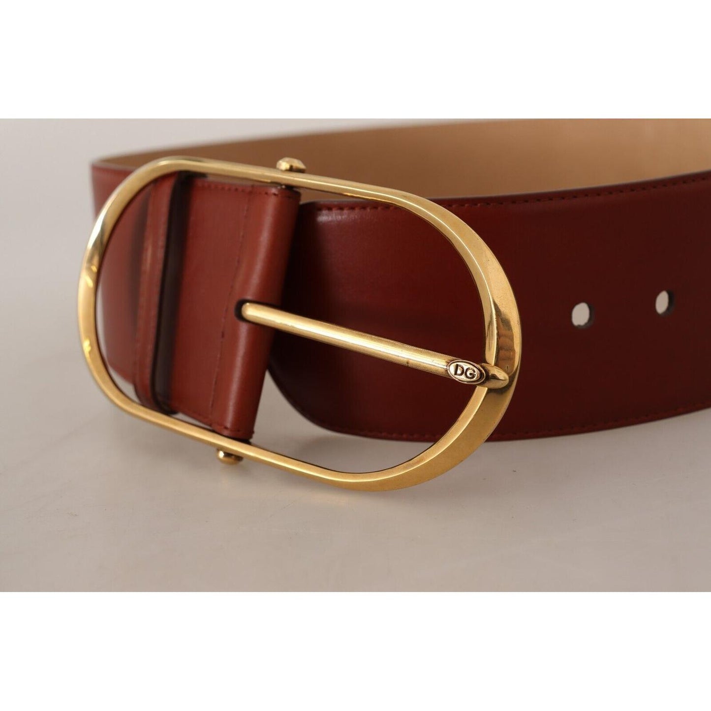 Dolce & Gabbana Elegant Maroon Leather Belt with Gold Accents Dolce & Gabbana