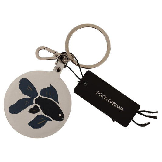 Dolce & Gabbana Chic White Leather Keychain Dolce & Gabbana