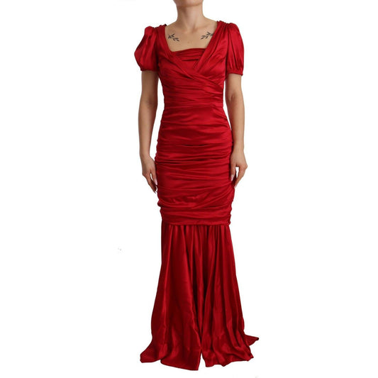 Dolce & Gabbana Red Silk Stretch Sheath Mermaid Gown Dress