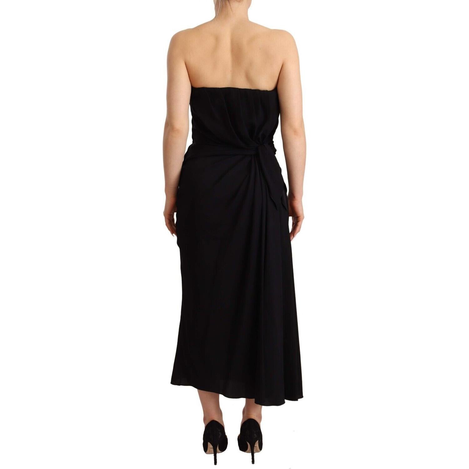 Dolce & Gabbana Black Silk Stretch Strapless Sheath Midi Dress