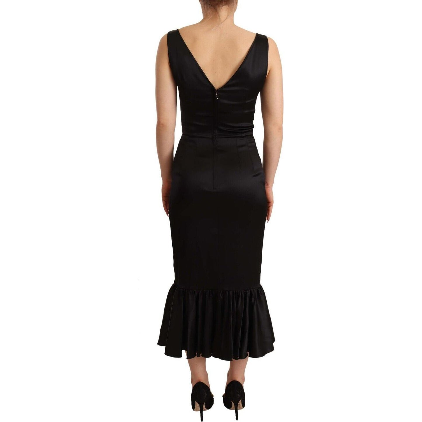 Dolce & Gabbana Elegant Black Silk Midi Sheath Dress Dolce & Gabbana