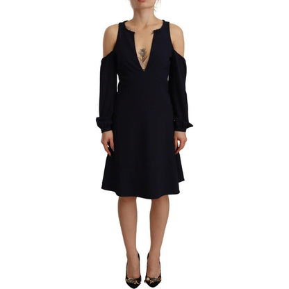 Twinset Black Long Sleeves Open Shoulder A-line Dress Twinset