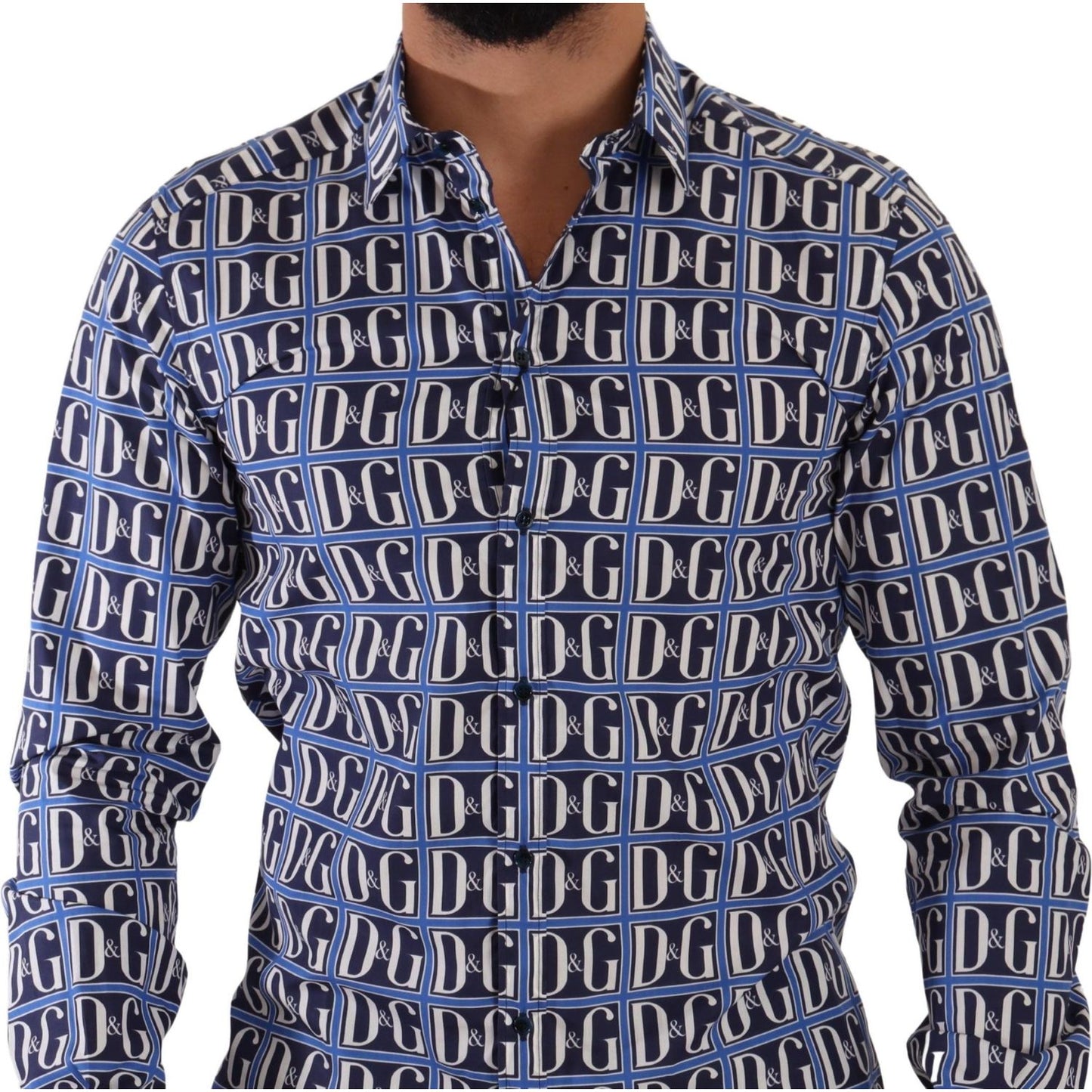 Dolce & Gabbana Slim Fit Blue Logo Cotton Shirt Dolce & Gabbana