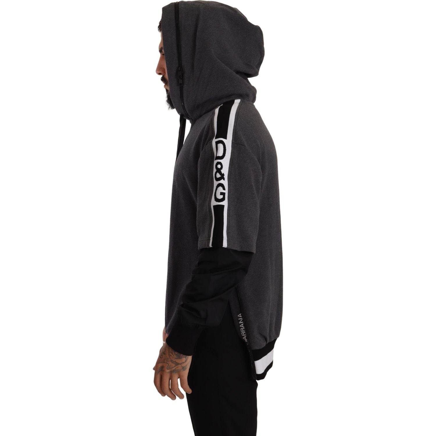 优雅连帽黑色 &amp; 灰色套头衫