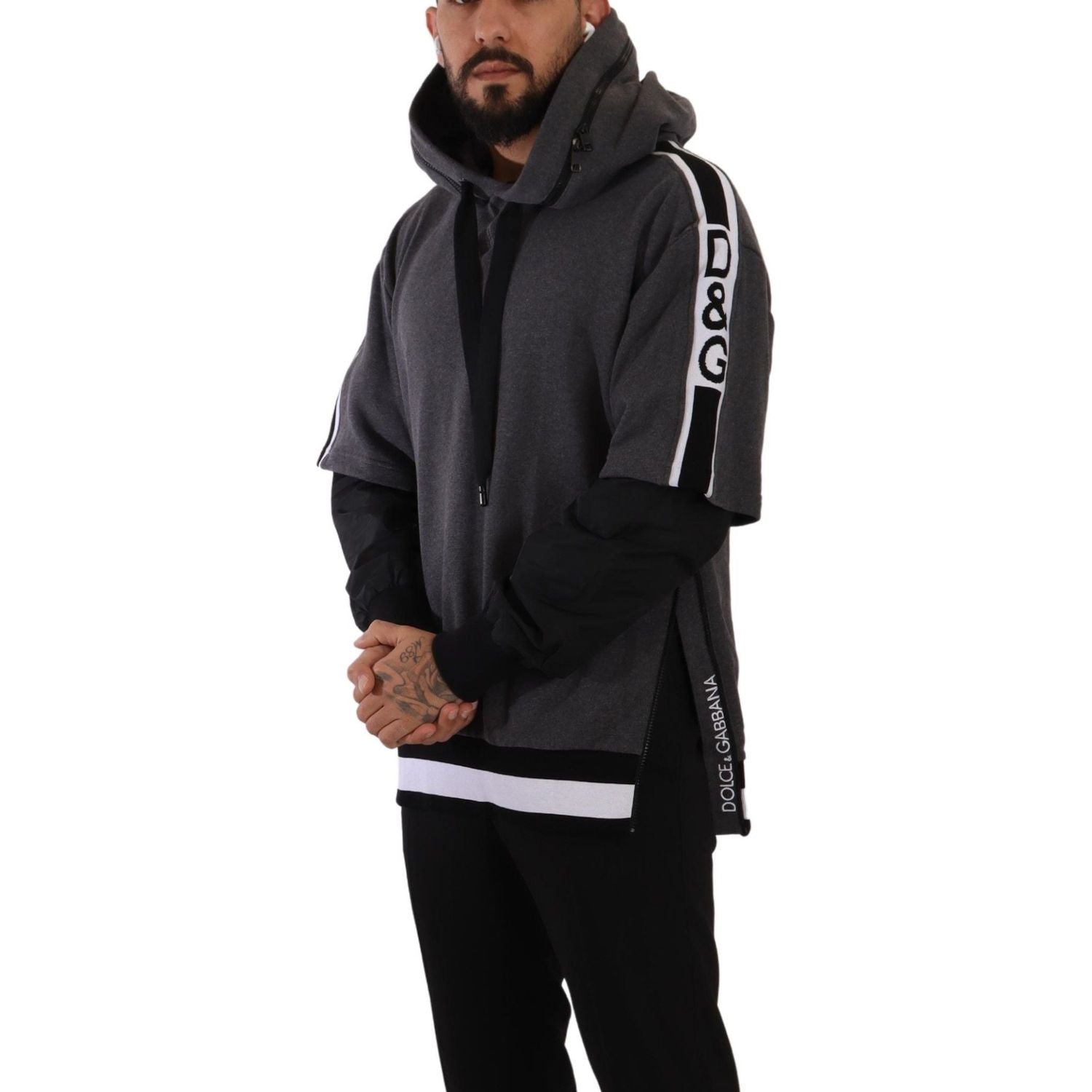 优雅连帽黑色 &amp; 灰色套头衫