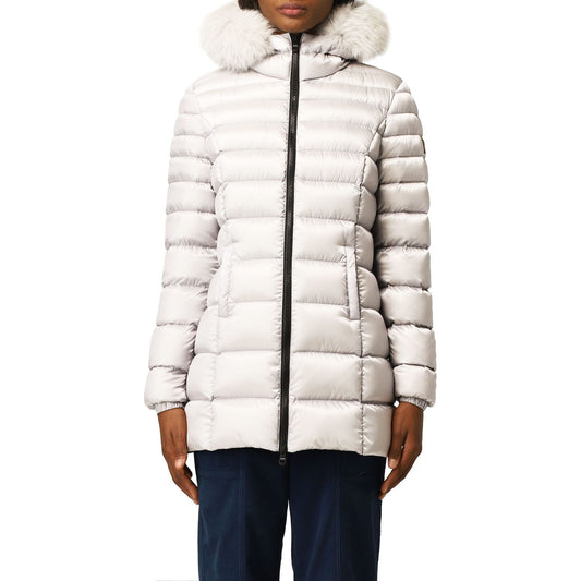 Refrigiwear Chic White Padded Down Jacket with Fur Hood Refrigiwear