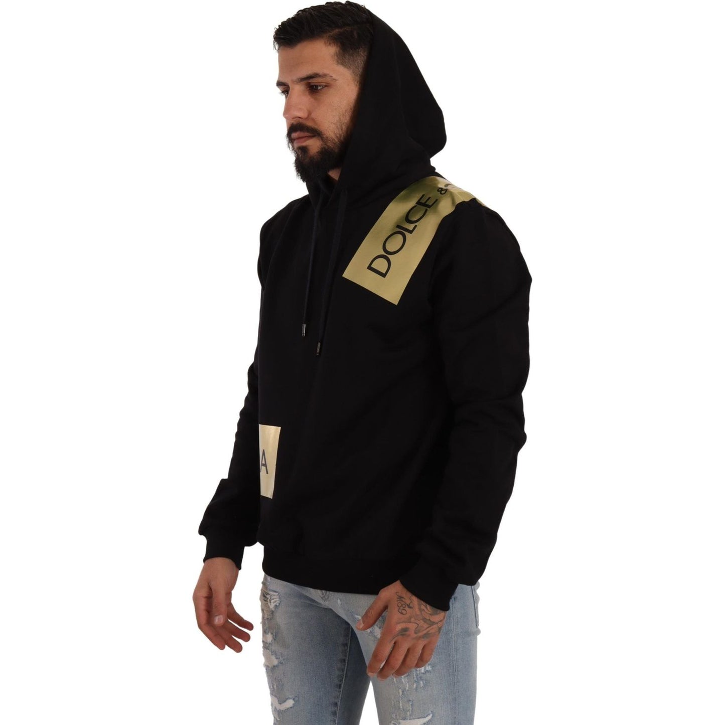 Dolce & Gabbana Elevate Your Style with a Black Golden-Logo Pullover Dolce & Gabbana