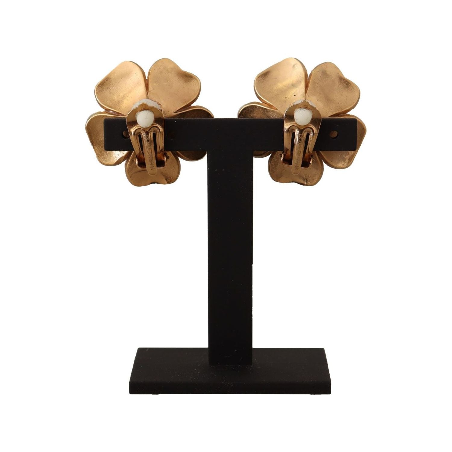 优雅花朵水晶珍珠夹式耳环