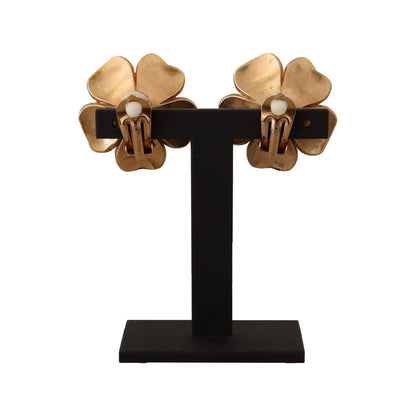 Dolce & Gabbana Gold Tone Maxi Faux Pearl Floral Clip-on Jewelry Earrings