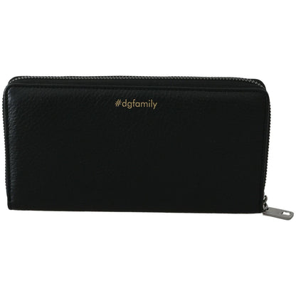 Dolce & Gabbana Black Blue Leather #DGFAMILY Zipper Continental Wallet