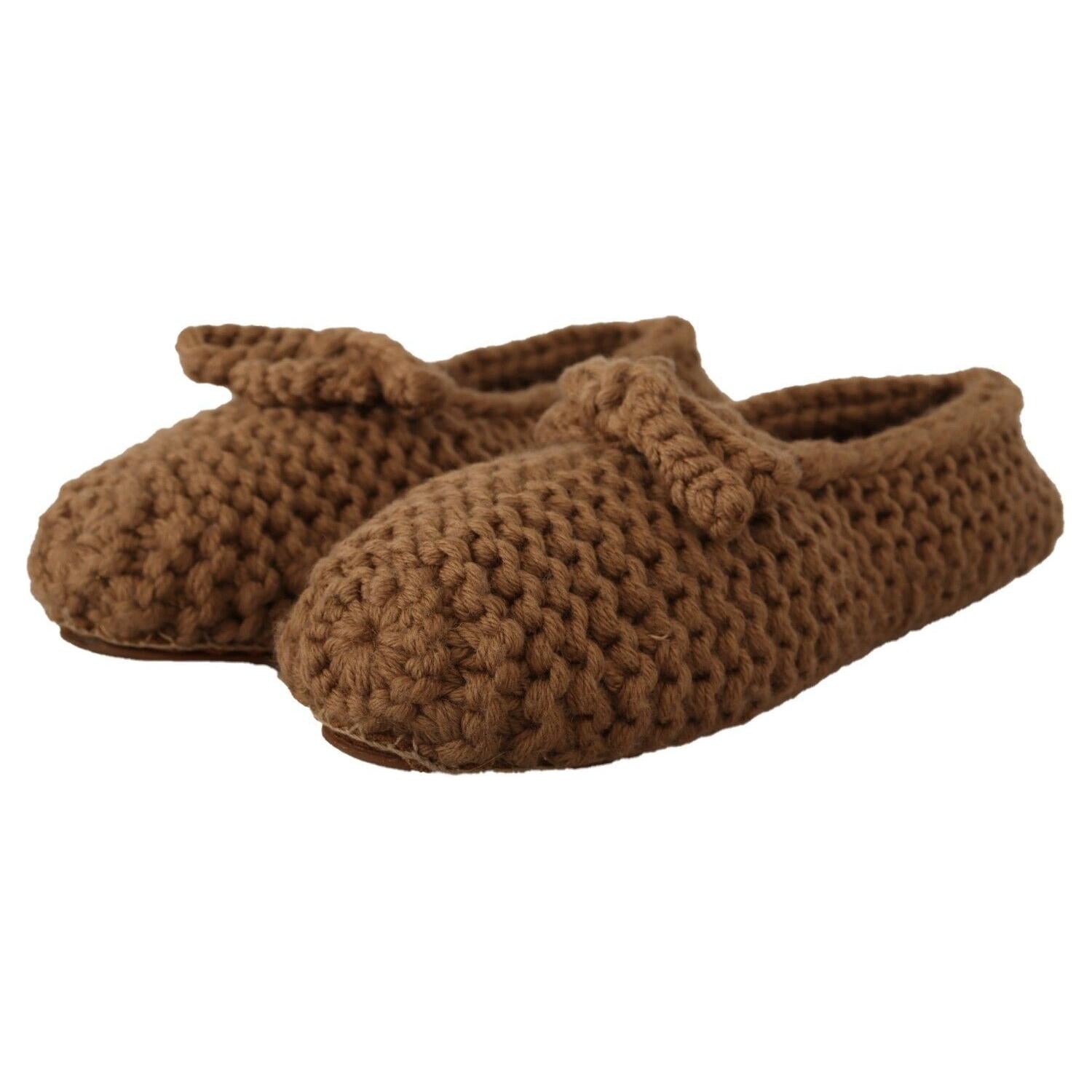 Dolce & Gabbana Brown Slip On Ballerina Flats Wool Knit Shoes