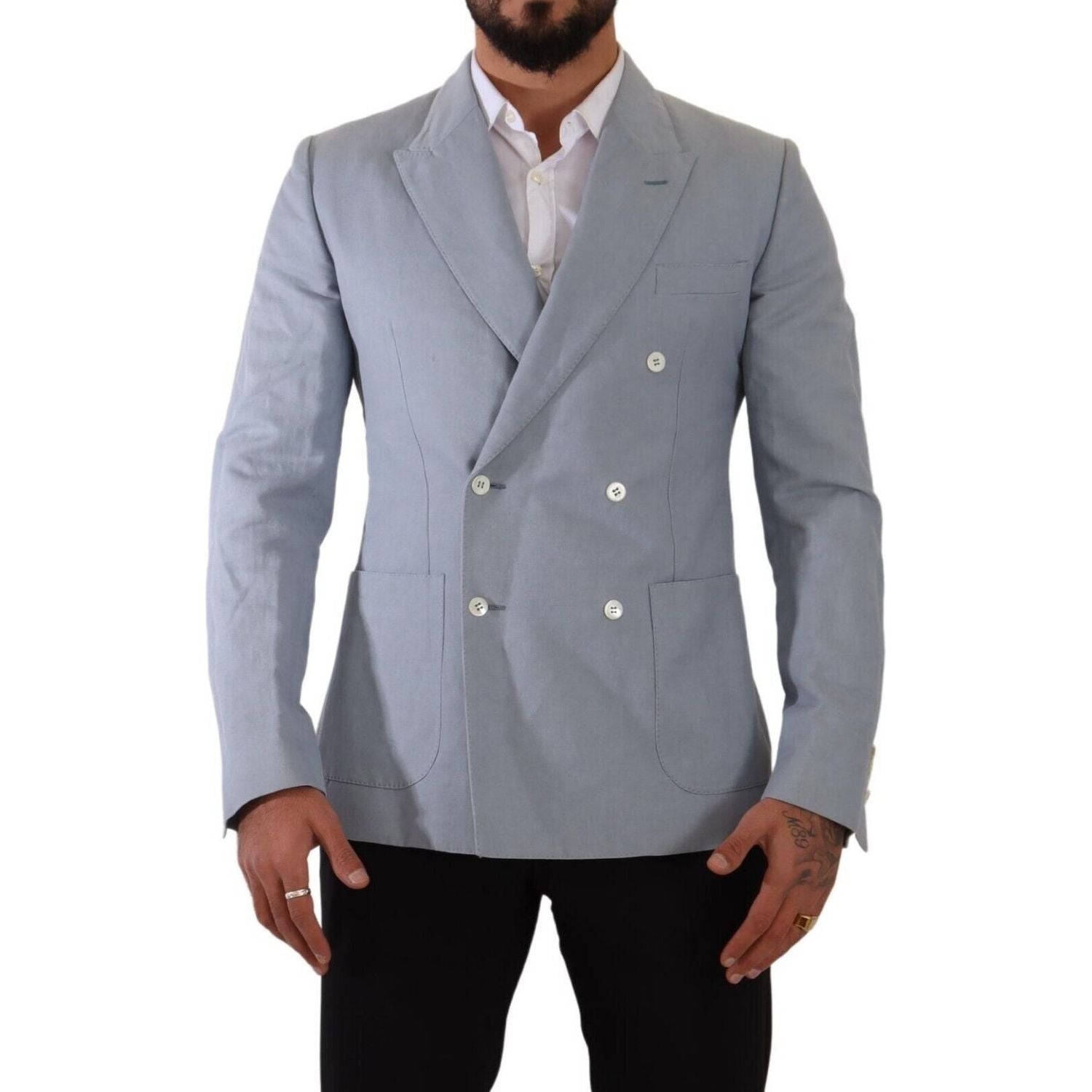 Dolce & Gabbana Blue Cotton Linen Slim Fit Jacket Coat Blazer