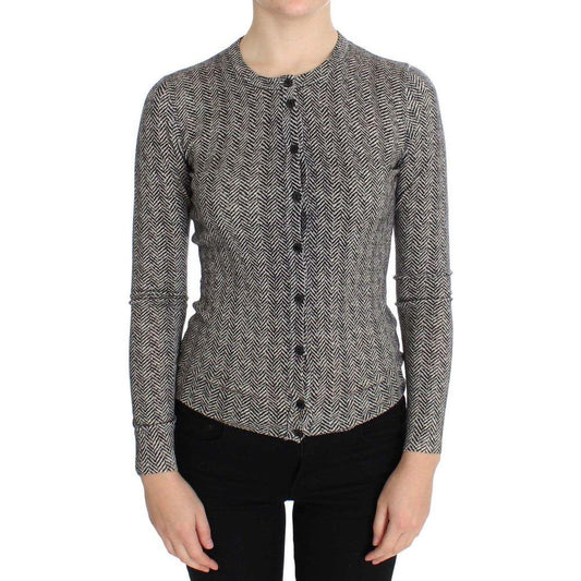 Dolce & Gabbana Black White Wool Top Cardigan Sweater Dolce & Gabbana