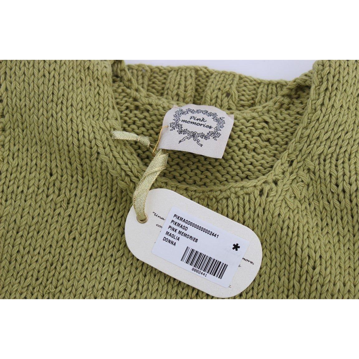 PINK MEMORIES Green Cotton Blend Knitted Sleeveless Sweater