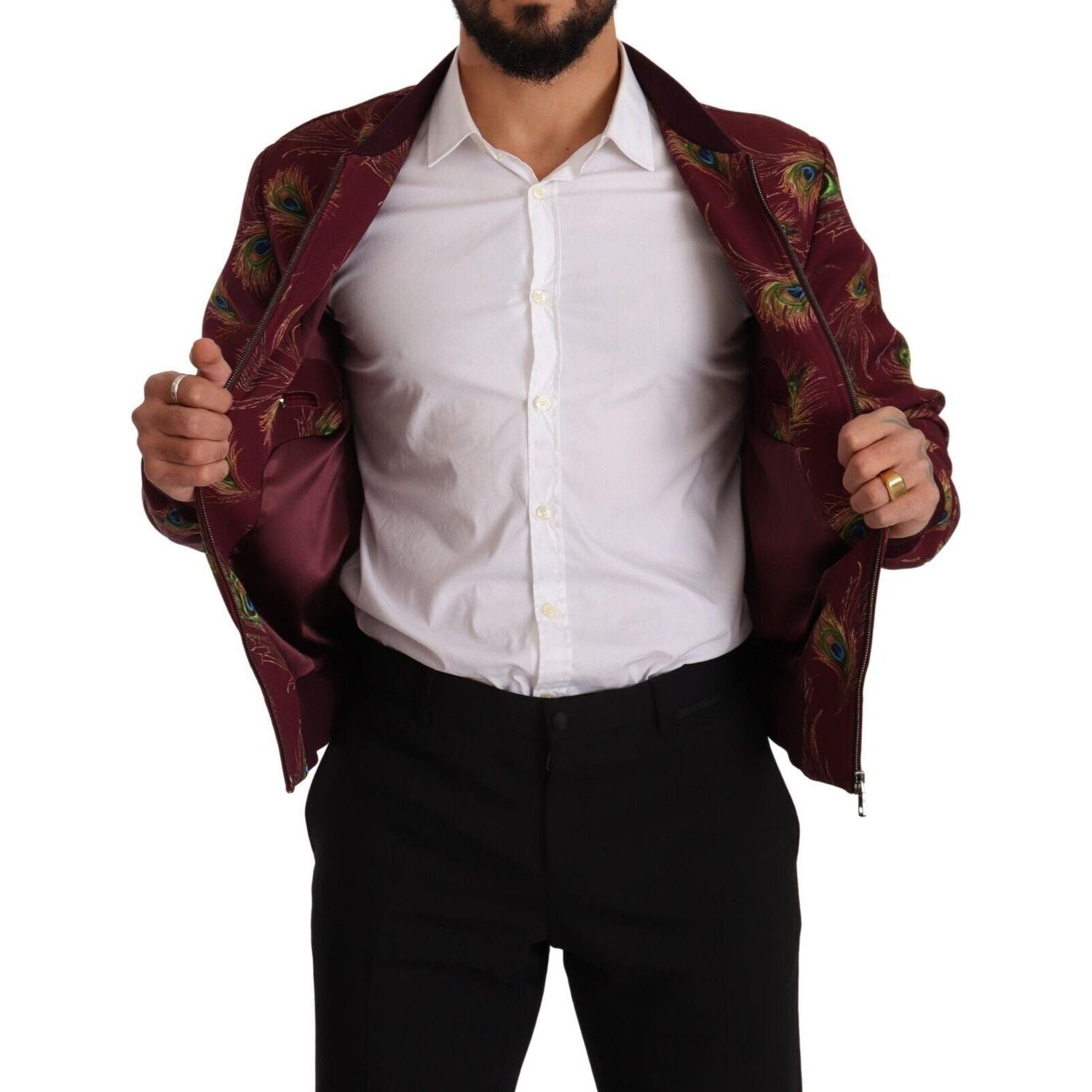 Dolce & Gabbana Red Peacock Polyester Stretch Full Zip Jacket