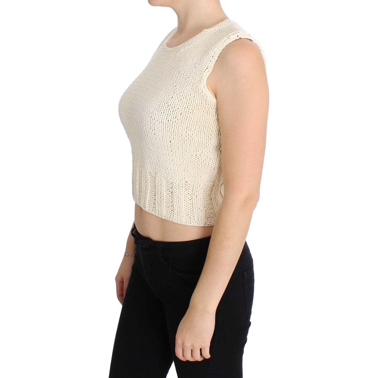 PINK MEMORIES Beige Cotton Blend Knitted Sleeveless Sweater
