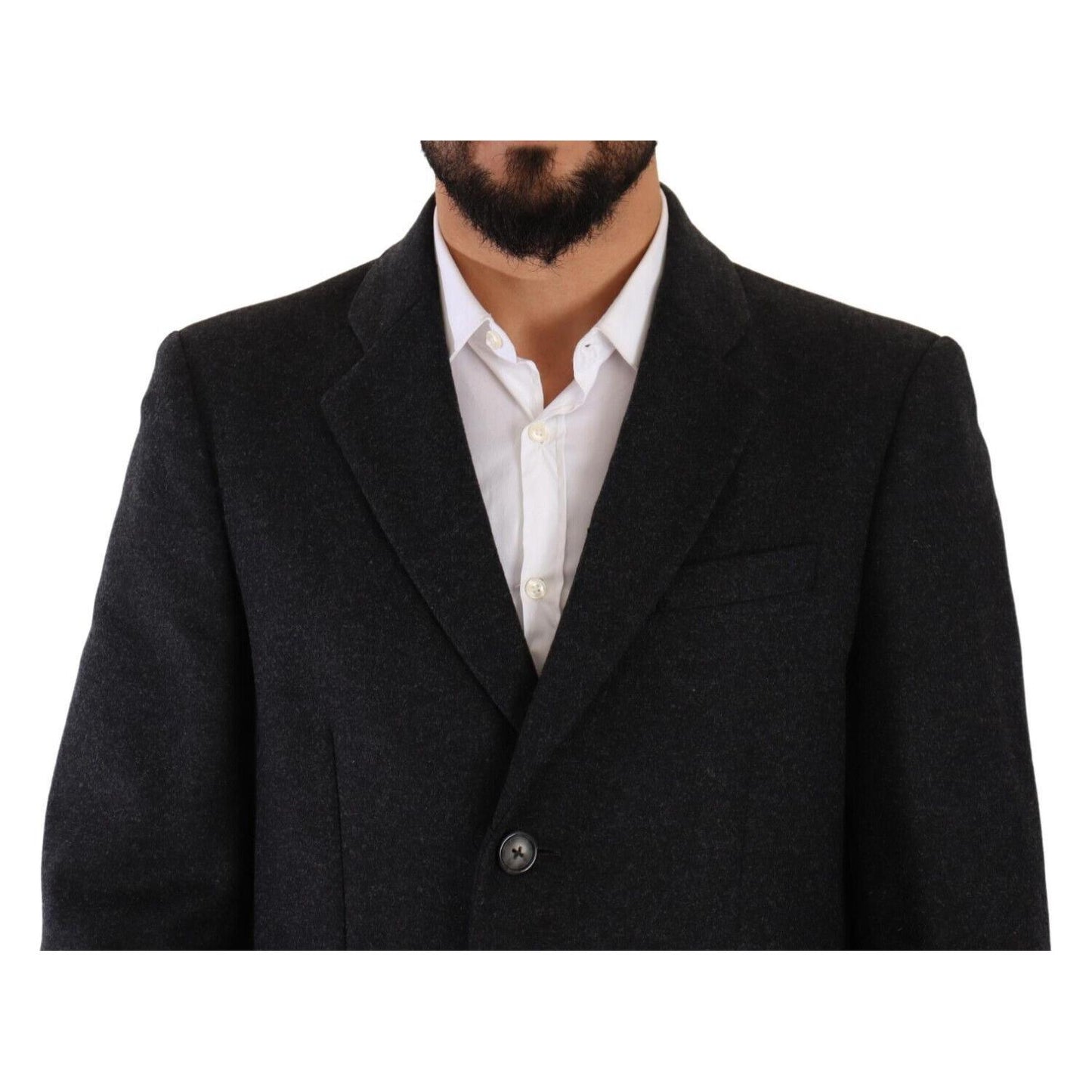 Dolce & Gabbana Dark Gray Wool Over Trench Coat Men Jacket