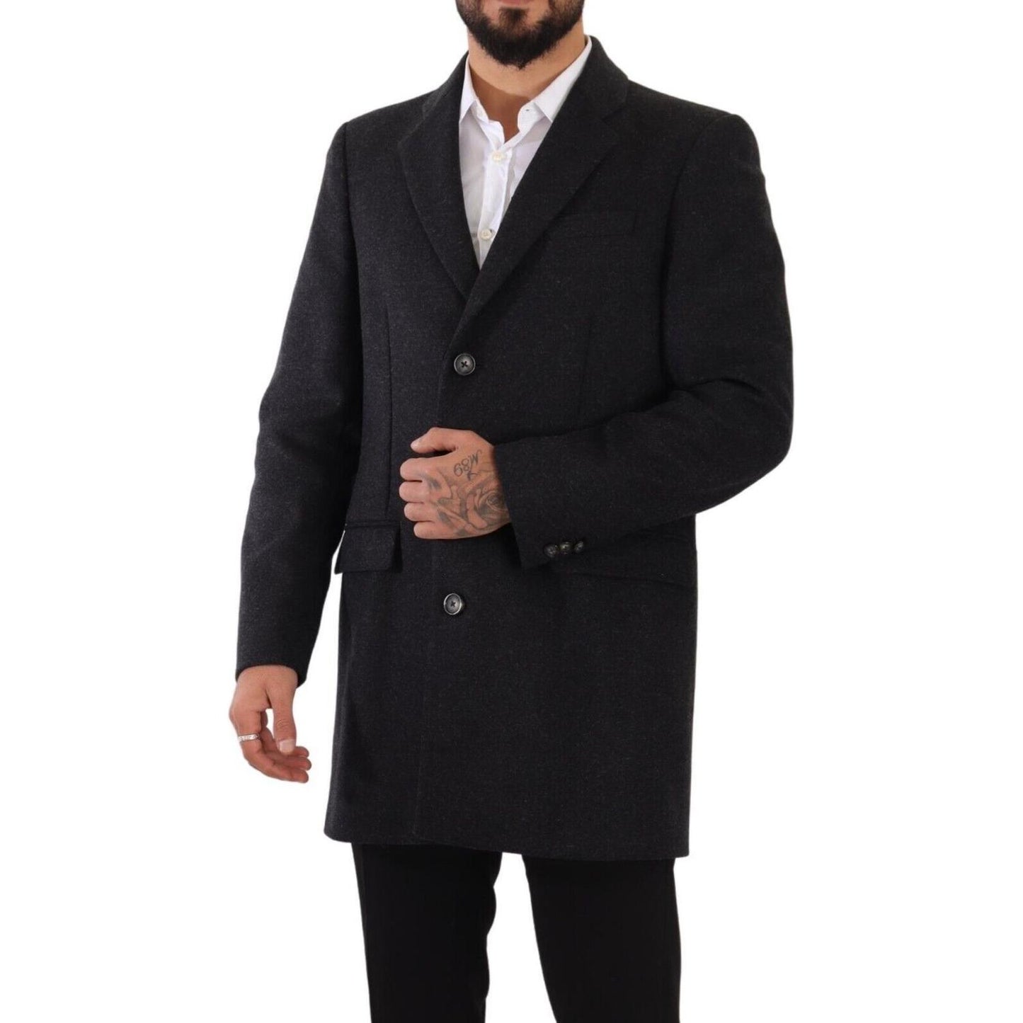 Dolce & Gabbana Elegant Dark Grey Woolen Overcoat Dolce & Gabbana