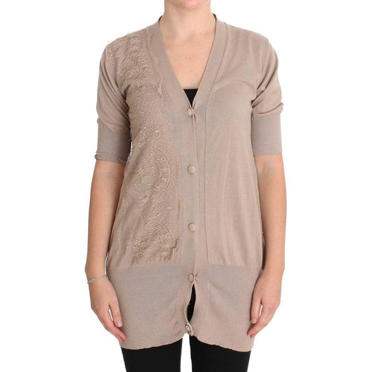 PINK MEMORIES Pink Lace Cotton Cardigan Sweater PINK MEMORIES