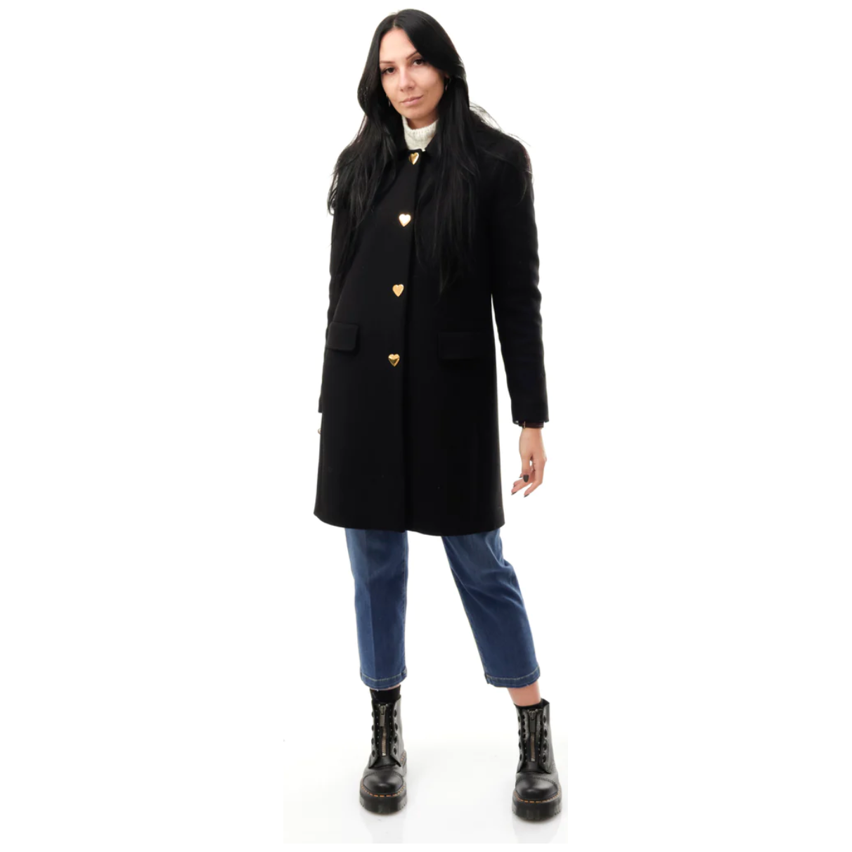 Love Moschino Black Wool Women Coat Love Moschino