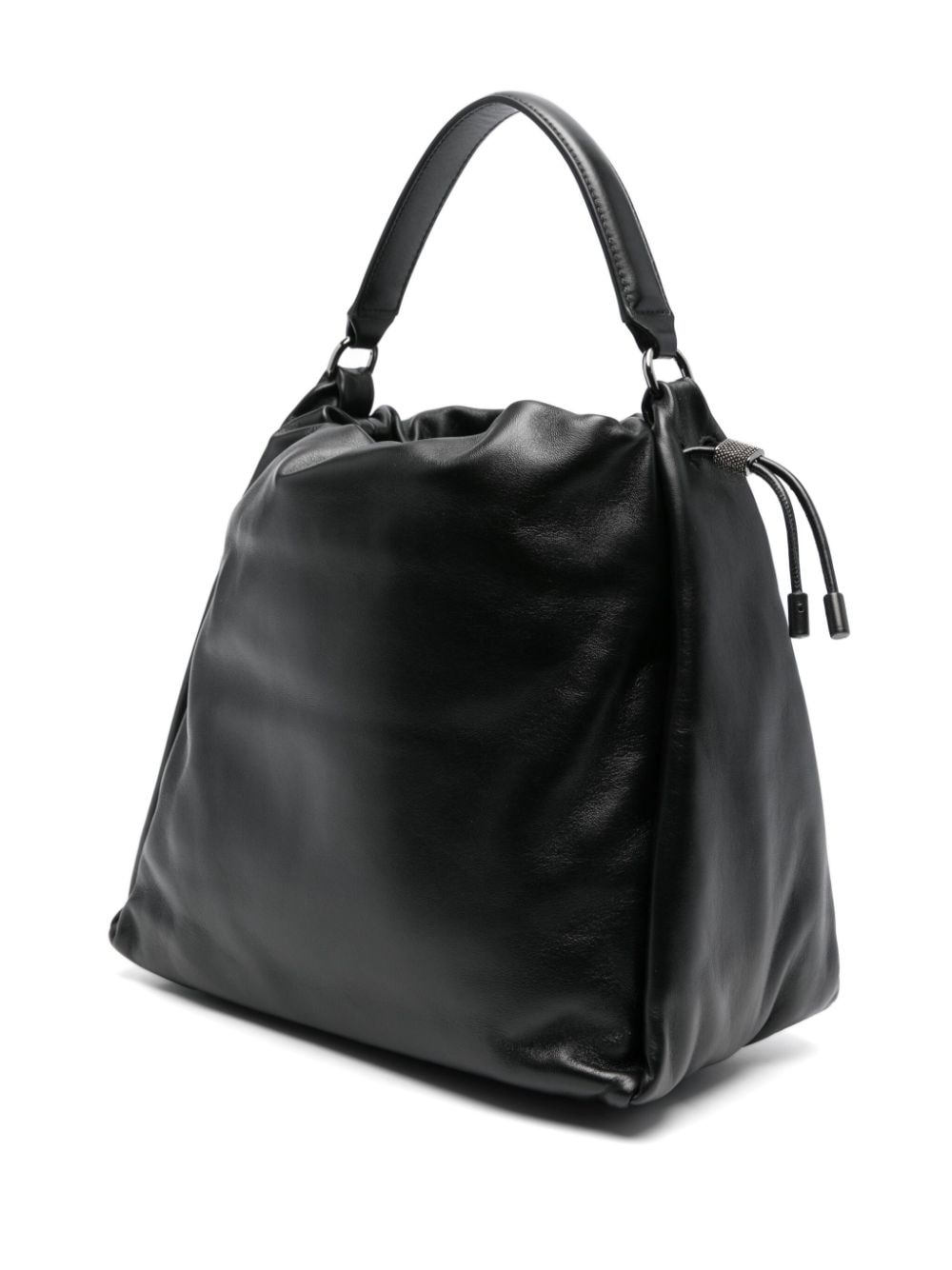 Brunello Cucinelli Mellow Bucket Leather Bag Black