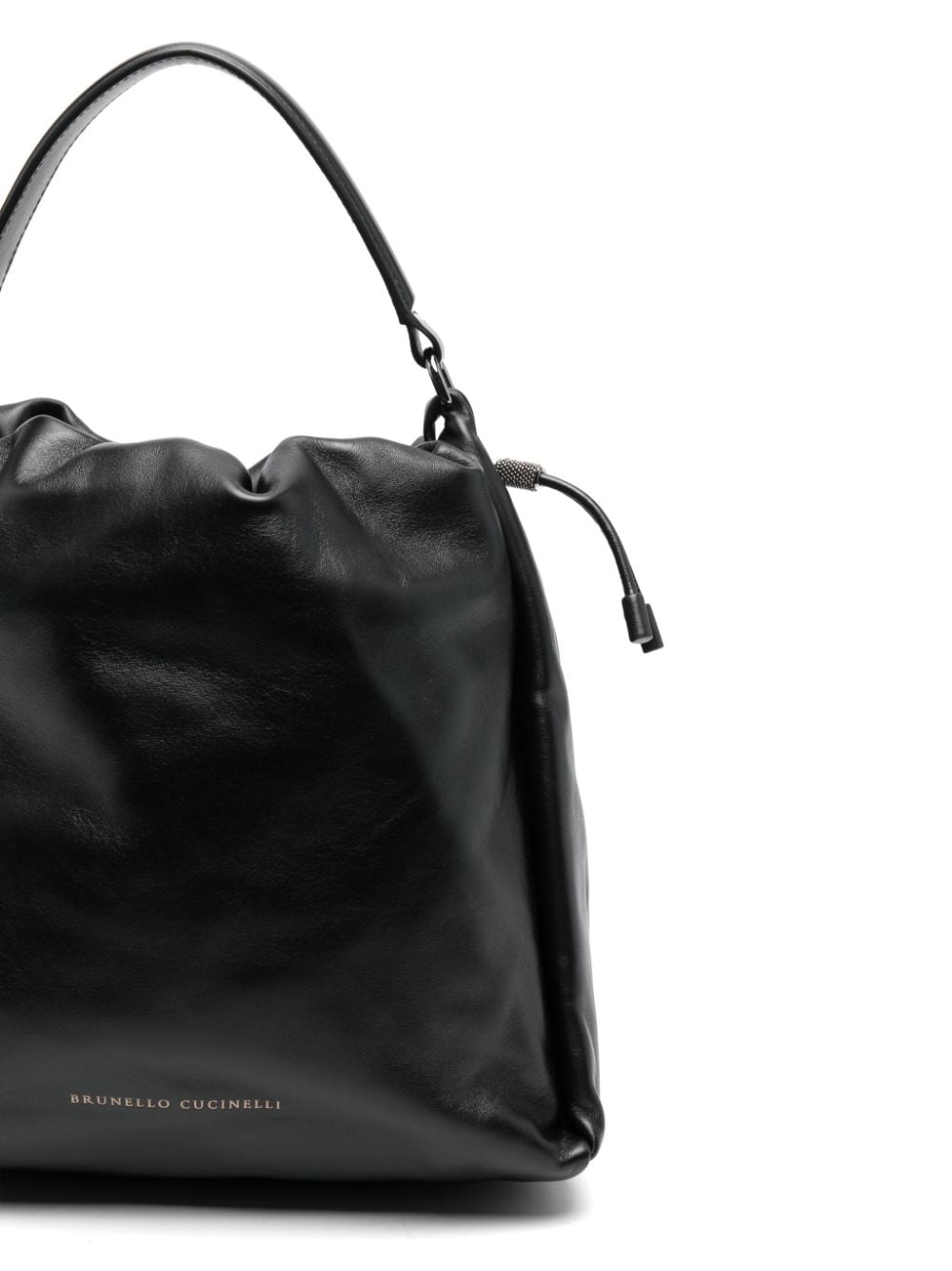 Brunello Cucinelli Mellow Bucket Leather Bag Black