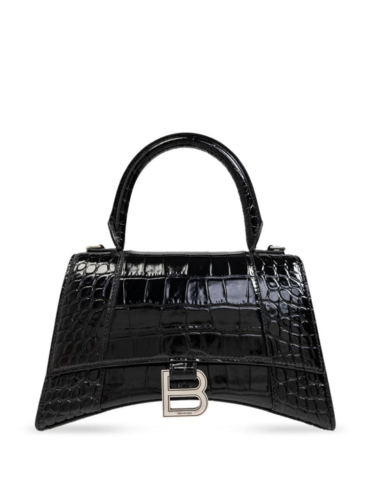 Balenciaga calf leather embossed crocodile effect  handbag Black