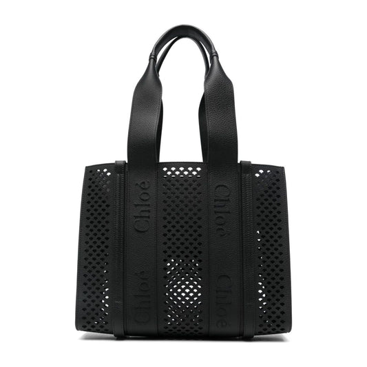 Chloè black  perforated leather grained texture Tote Bag Shopper Chloè