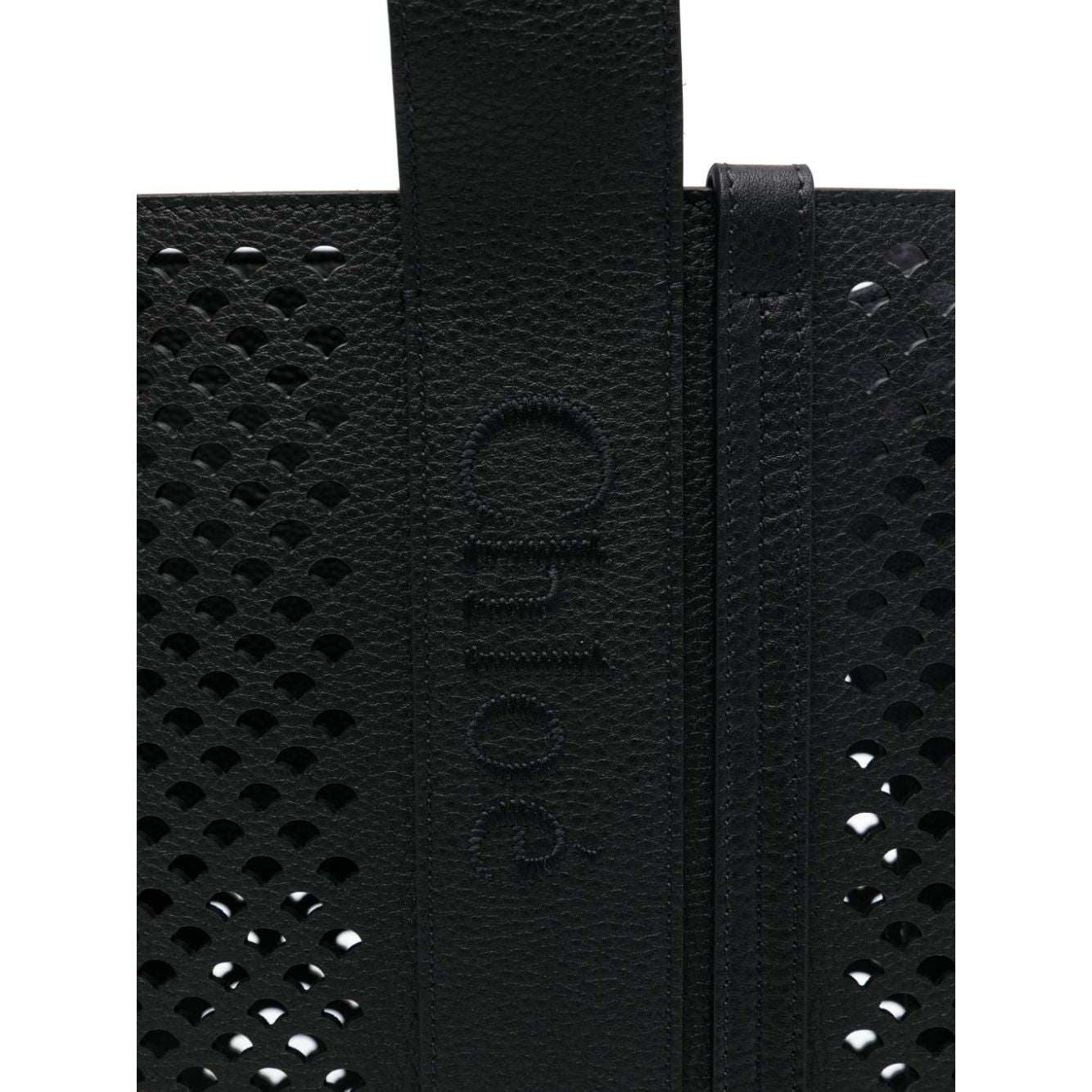 Chloè black  perforated leather grained texture Tote Bag Shopper Chloè