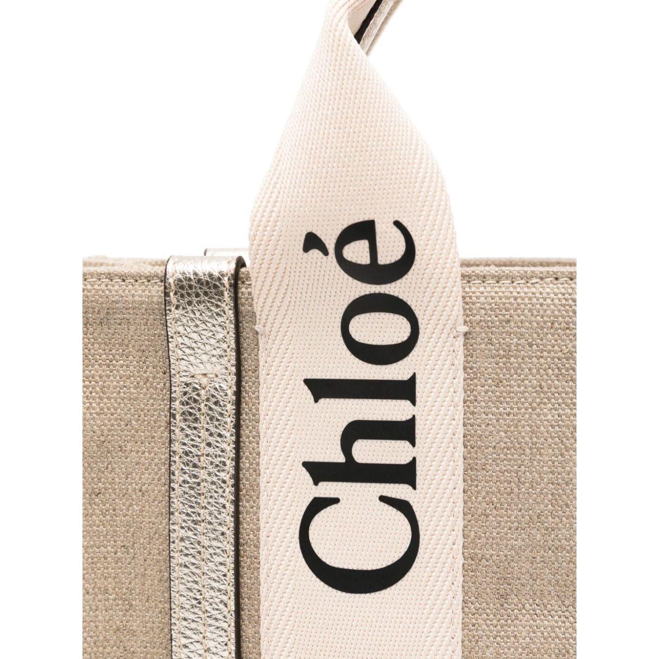 Chloè beige canvas leather trim Tote Bag Shopper Chloè