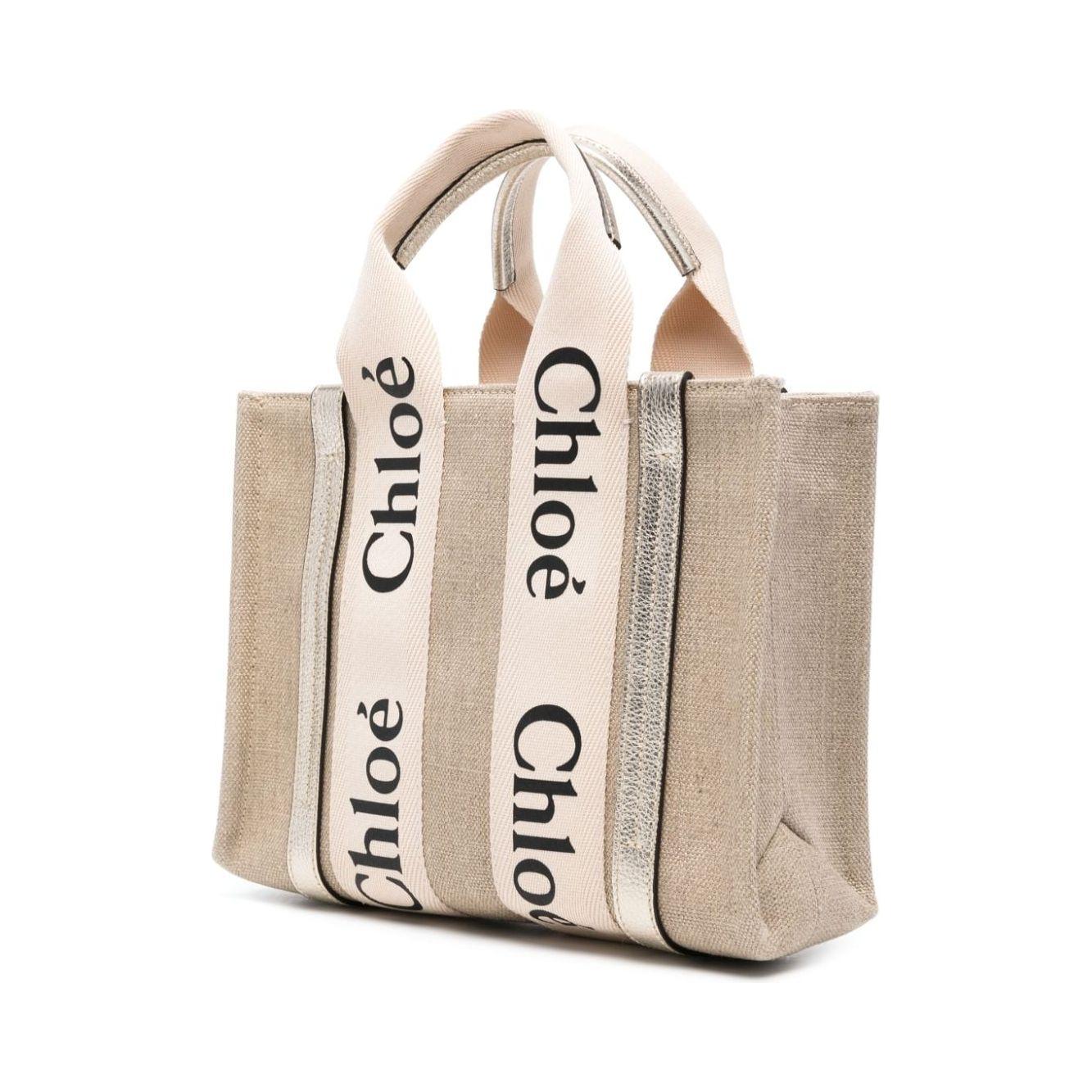 Chloè beige canvas leather trim Tote Bag Shopper Chloè