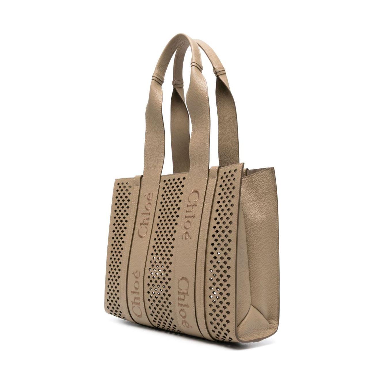 Chloè brown leather grained  perforated Tote Bag Brown Shopper Chloè