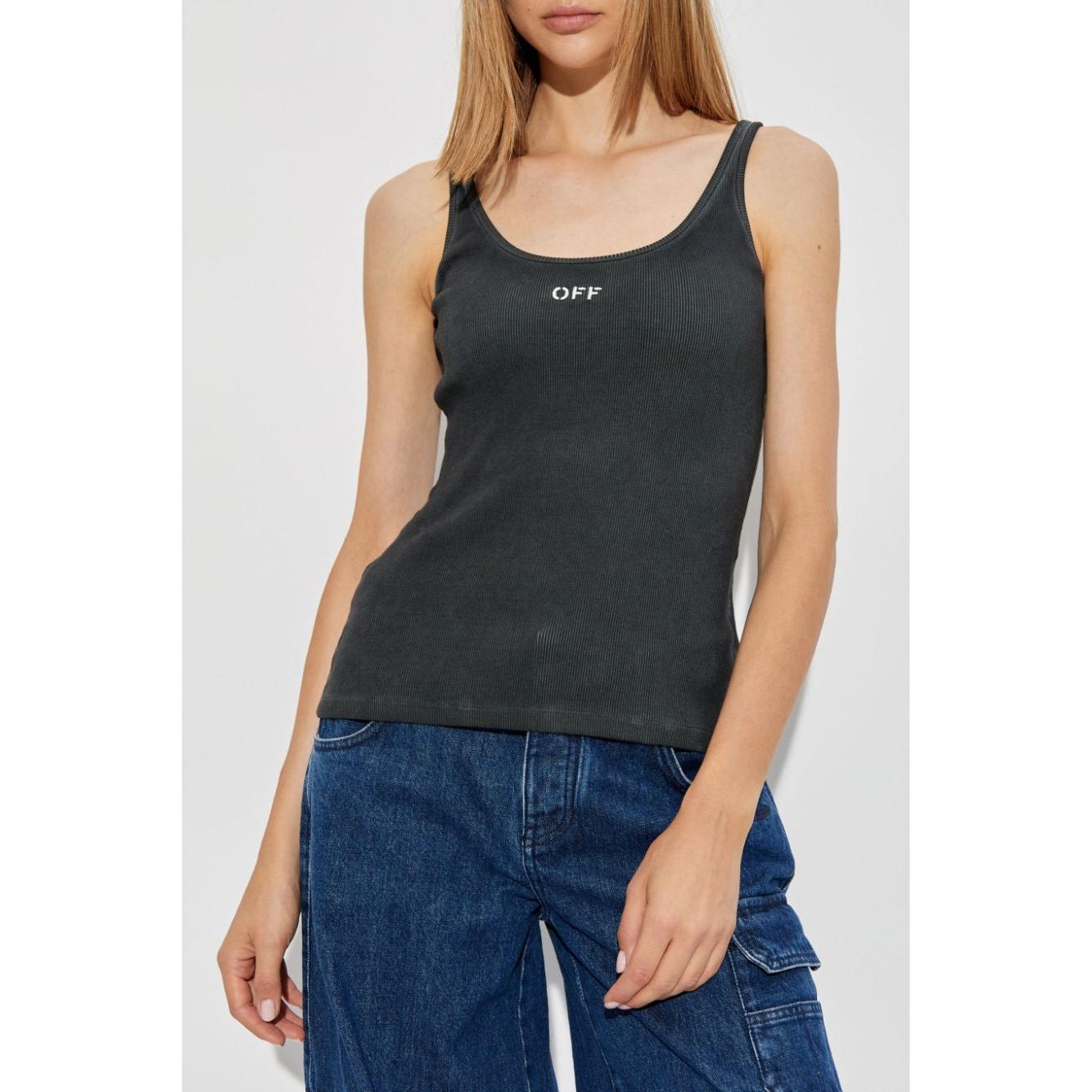 Off-White women ribbed cotton Top Grey Topwear Off White