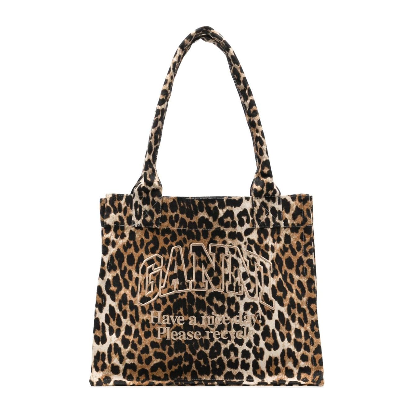 GANNI recycled cotton all-over leopard print tote Bag Shopper Ganni