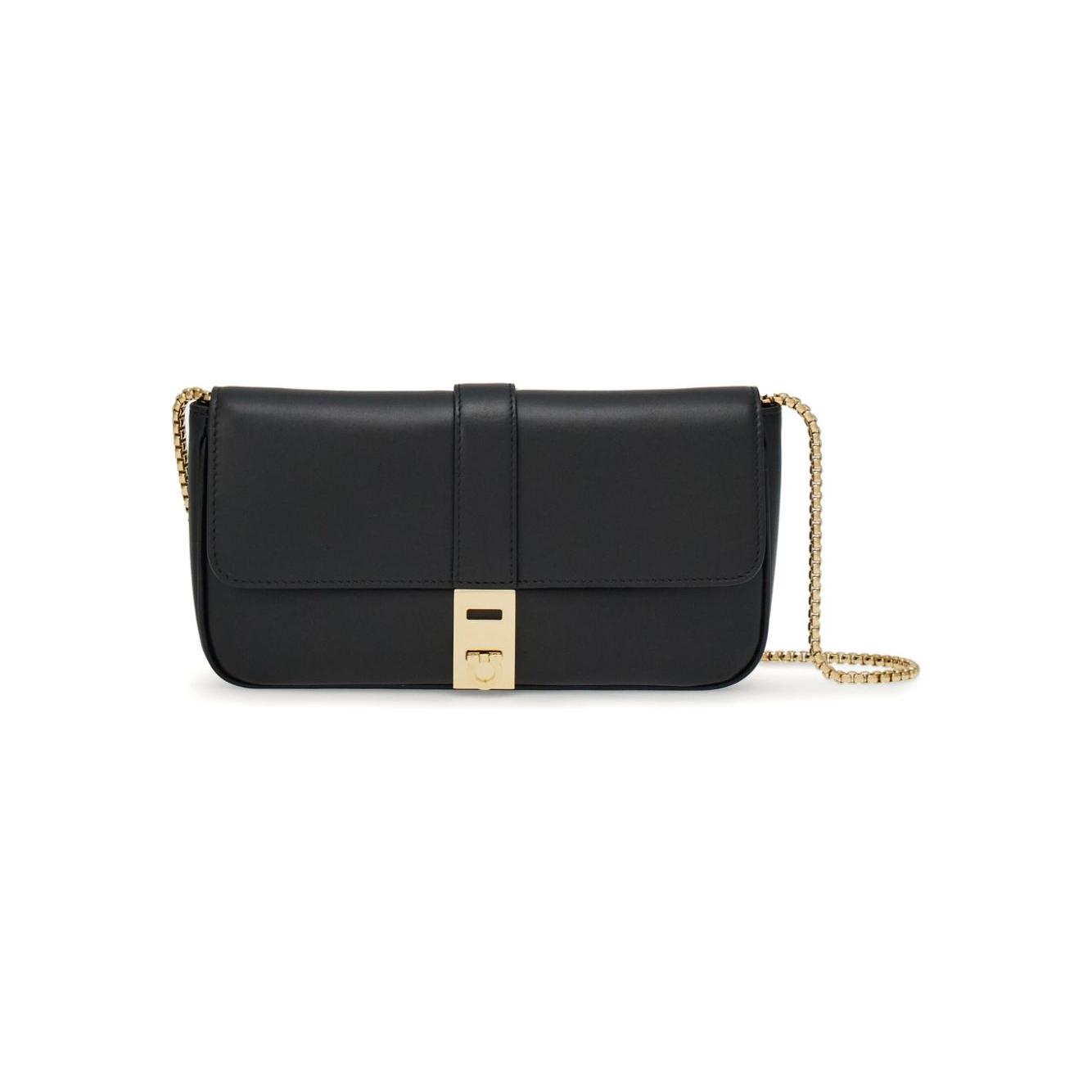 Ferragamo calfskin Gancini Shoulder Bag Black Clutches Ferragamo