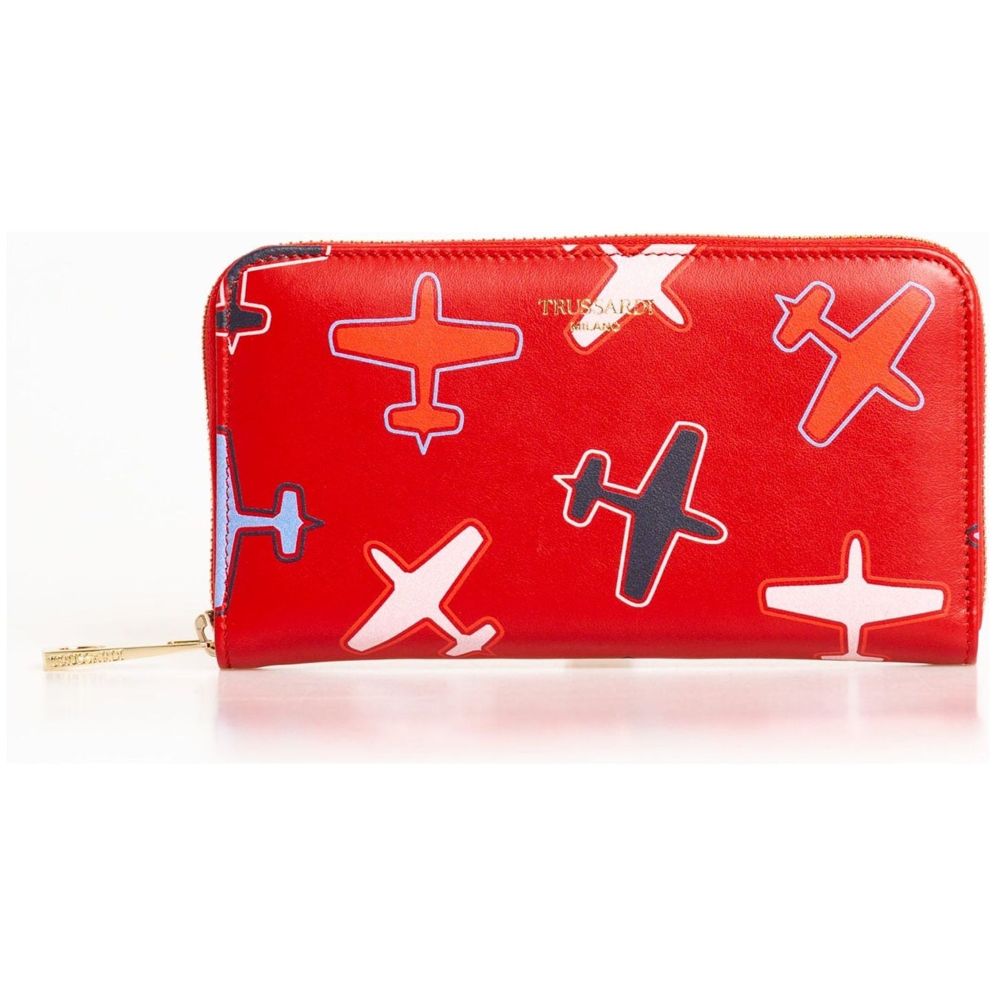 Trussardi Chic Airplane Print Red Leather Wallet Trussardi