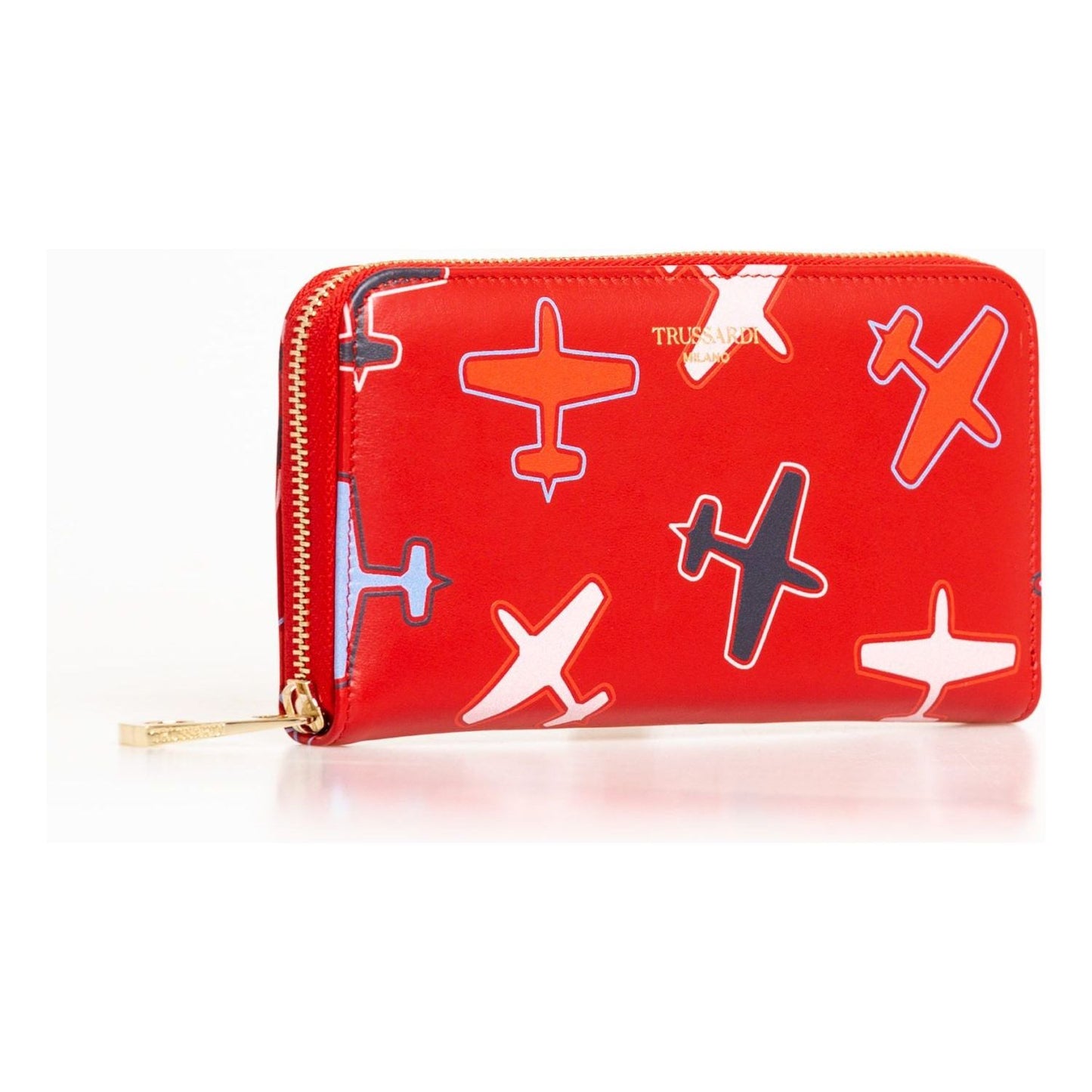 Trussardi Chic Airplane Print Red Leather Wallet Trussardi