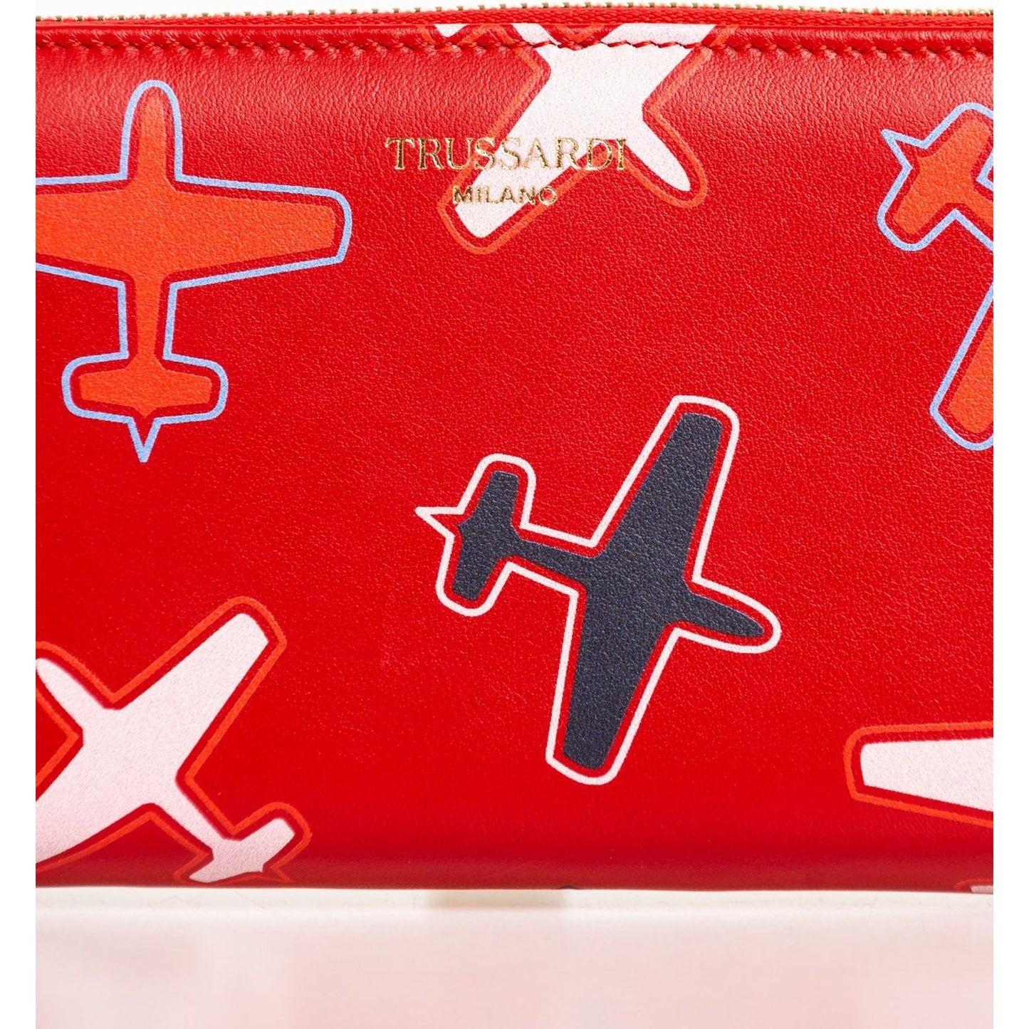 Trussardi Chic Airplane Print Red Leather Wallet Trussardi