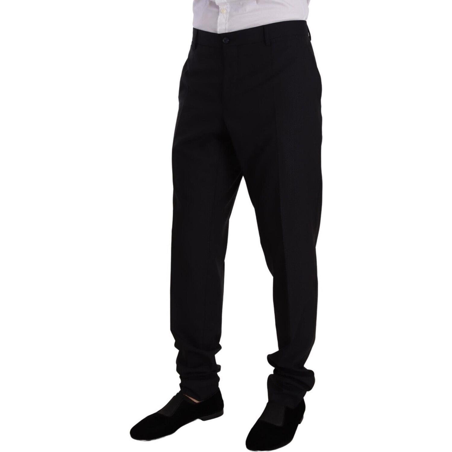 优雅海军蓝修身羊毛丝绸两件套西装