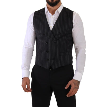 Dolce & Gabbana Gray Striped Double Breasted Waistcoat Vest