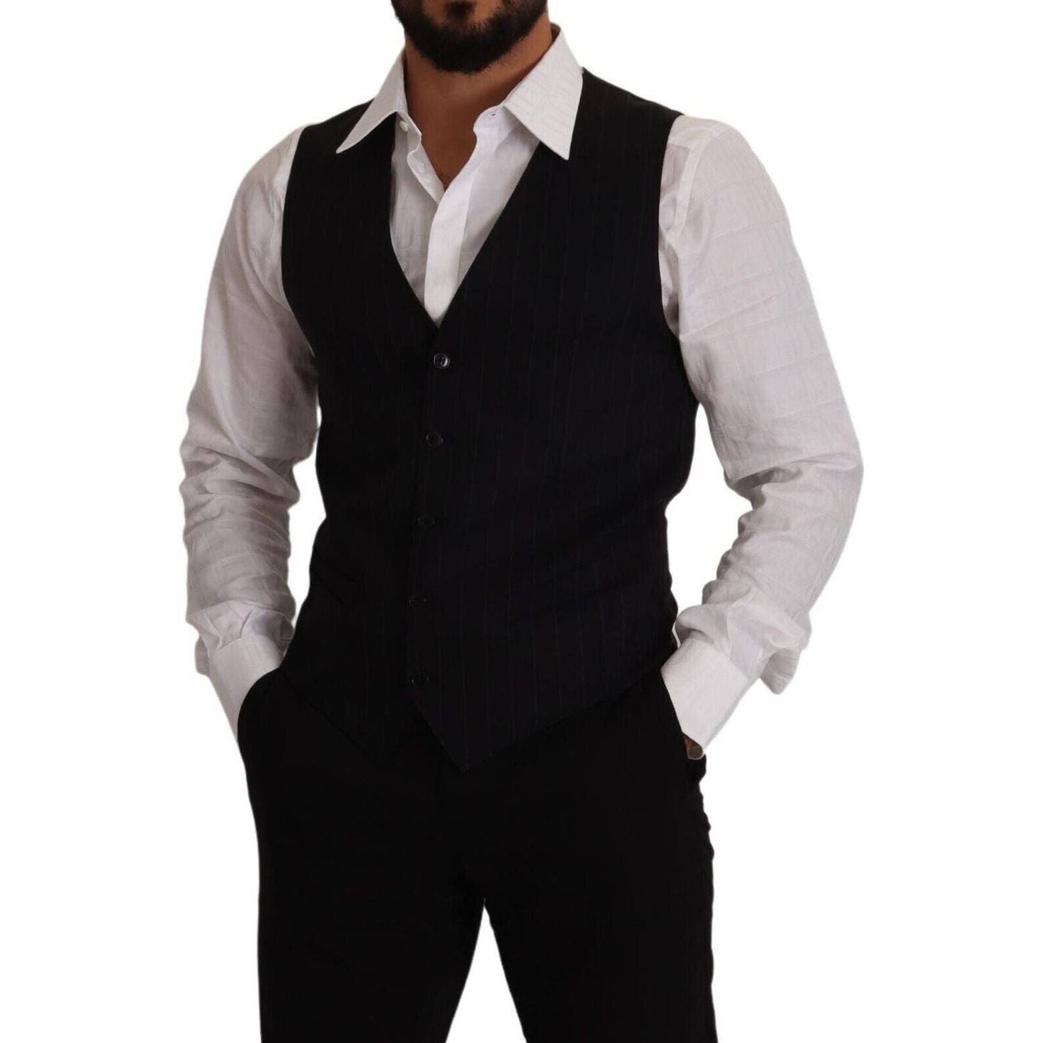 优雅蓝色条纹连衣裙背心