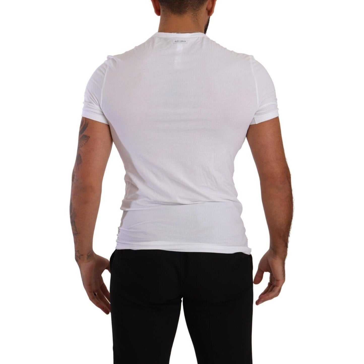 Dolce & Gabbana Elegant White Cotton Blend Round Neck Tee Dolce & Gabbana