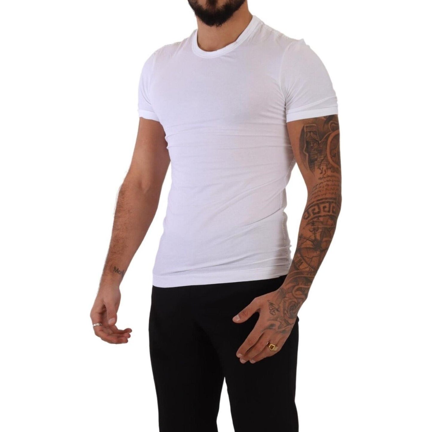 Dolce & Gabbana Elegant White Cotton Blend Round Neck Tee Dolce & Gabbana