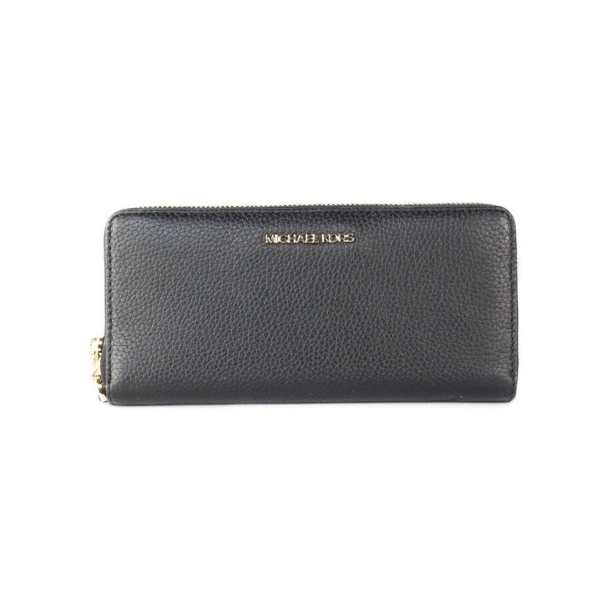 Michael Kors Jet Set Travel Large Black Pebble Leather Continental Wrist Wallet Michael Kors