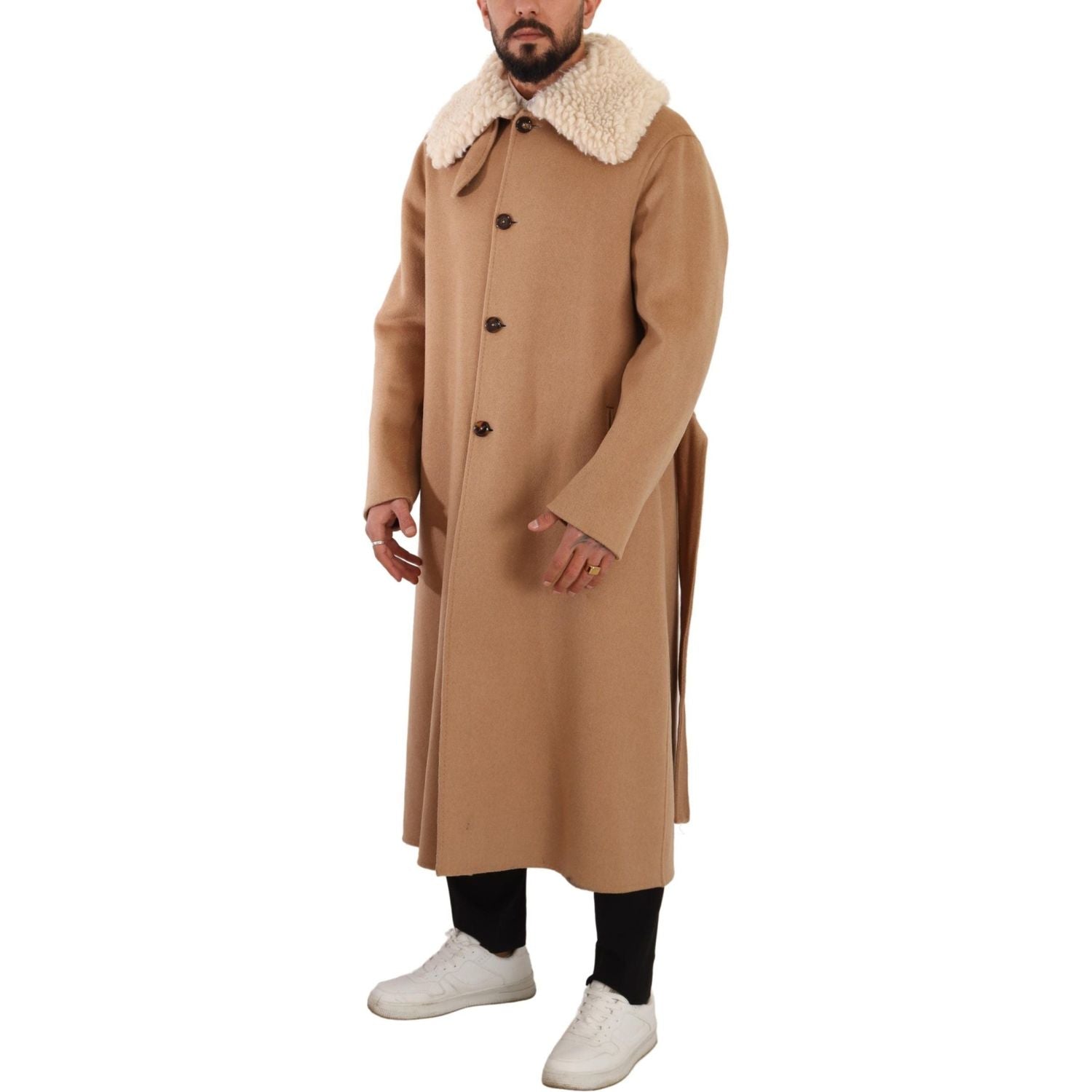 Dolce & Gabbana Beige Camel Skin Cashmere Shearling Overcoat Jacket